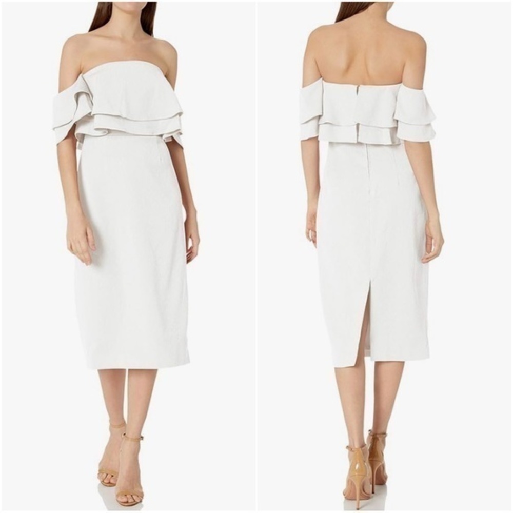 Keepsake the Label No Reason Off the Shoulder White Flounce Midi Dress